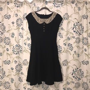 Vintage Style Black Swing Dress with Pearl Buttons